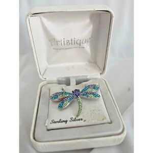 Artistique 925 Silver Swarovski Crystal Dragonfly Pendant Necklace